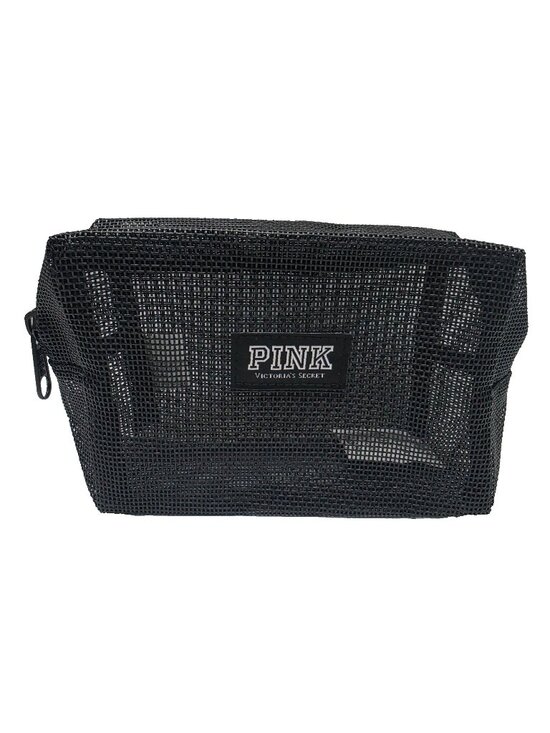 Victoria's Secret Handbags - Rare PINK Victoria's Secret Black Mesh Cosmetic Bag NIP Travel Makeup Case